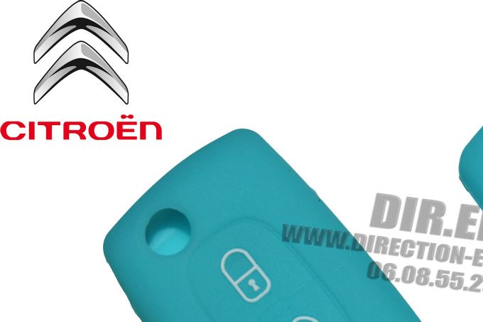HOUSSE ETUI CLE CLEF TELECOMMANDE BLEU PHOSPHORESCENT  Citroën C1, C2, C3, C4, Picasso, Aircross, C5, C6, C-Crosser...